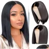 Synthetic Wigs Natural Women Short Bob Lace Frontal Straight Front Wig 10% Brazilian Human Hair Pre Plucked Heat Resistant Drop Delive Dh2Ex