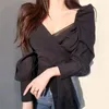Women's Blouses Women Long Sleeve Tops V Neck Sexy Cut Shirt Top Polyester Fabric For Work And Casual Outings
