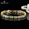 Dubai Yellow Gold Color Jewelry Oval Olive Green Crystal Connect Bling CZ Classy Ladies Armband Bangle For Women AB079 Link Chai198U