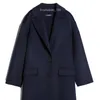 브랜드 코트 여성 코트 디자이너 코트 Maxmara 2024 New Womens Navy Blue Pure Wool Small Flip Collar 긴 단일 가슴 코트는 위엄있는 분위기와 다재다능합니다.