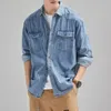 Denim Jackets Man Autumn Shirt Jeans Coat for Men Solid Color Blue Low Cost Y2k Trendy Cowboy Clothing One Piece Fashion Casual 240420