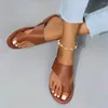 Casual Shoes Women's Toe-loop Flat Sandals Solid Color Faux Leather Slides Summer Outdoor Sports Slippers