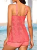 Swimwear féminin 2024 Summer Criss-Cross Hollow Out Tankini Set Pink Sweet Femme High Washle Sexy Lace Solid Beachwear Bathing Fulging