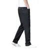 Diseñador de jeans para hombres Tian Si Summer Seda de seda de seda delgada Pantalones rectos de los pantalones Negocios Lo suelto Casual Long Black 8p8x