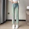 Jeans feminino Bordado em estilo chinês Mulheres heterossexuais 2024 Primavera Verão Blue High Soly Cintura Torno