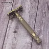 ブレードYintal New 100％Brass Men's Doubledided Manual Razor Long Nonslipハンドルバタフライクイックブレード交換5つのブレード