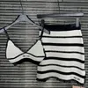 Cropped Women Knitted Tanks Tops Skirt Set Striped Luxury Designer Knits Outfits Tank Singlet Skirts Sexy Bandeau Singlets Dress Set