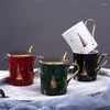 Mugs Nordic Ceramic Light Luxury Xmas Coffee Mug With Lid And Spoon Creative Tea Cup Porcelain Breakfast Milk Christmas Gift