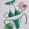 Green Diamond Split Swimsuit Plain Bikini Beach Vintage Sexig Bikini Set