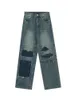 Jeans pour femmes JEMELES Rétro lavage de la marine bleu marine baggy pantalon patchwork conception de pantalons denim féminins style américain vintage hip streetwear