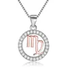 Hanger kettingen Lange ketting ketting 925 Sterling zilveren roségouden sieraden Men vrouwen 12 sterrenbeelden Sparkling Crystal Zodiac Leo ketting 240419