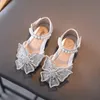 Summer Girls Sandals Fashion Sequints Ownestone Bow Girls Thane Shoes Mabn Girls Shoes Flat Heel Sandals Size 21-35 240422