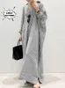 Plus Size Womens Gown Fashion Stripe Single Breasted Shirt Loose Casual Style Elegant Cotton Hemp Long Dress 240411