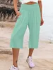 Women's Pants Capris Womens Casual Pants Wide Leg Cropped Pants Cotton and Linen Waist Cover Comfortable Casual Thin Wide Leg Cropped Pants Y240422