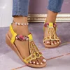 Zapatos informales Tacón bajo de colores mixtos Sandalias para mujeres 2024 Summer abiertamente Tocón Damas Hebilla de una línea PU Mujeres