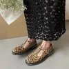 Scarpe casual Donne Meotina T-busta naturale vera pelle vera pelle piatta rotonda con fibbia rotonda ladies calzature primaverili di leopardo autunno 40 40