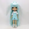 Dolls Icy DBS Blyth Doll 1/6 BJD Corpo articular Cabelo azul pálido Cabelo liso Tan Tan Face Siny Face 30cm Garotas Presente Presente