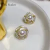 Boucles d'oreilles en forme de camélia 100% naturel d'eau douce Akoya Pearl Orees S925 Sterling Silver Women's Fashionable Retro Highend Bijoux