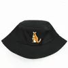 Berets Kangaroo Animal Embroidery Cotton Bucket Hat Fisherman Outdoor Travel Sun Cap Hats For Kid Men Women 191