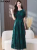 Robes de fête Summer Green Jacquard Mariffon Chic Prom Maxi robe courte manche Elegant Luxury 2024 Vintage BodyCon Femmes Long