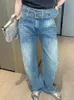 Jeans femminile da donna tasca posteriore in vita alta azzurra con lettere Summer 2024 Ladies zipper sashes pantaloni dritti