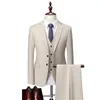 メンズスーツ12色（ジャケットベストパンツ）ファッションメン高品質のピュアコットンビジネスブレザー /オスのスリム3ピーススーツ /グルームドレスタキシード