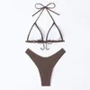 Set di bikini da bagno femminile set sexy sexy marrone arco di triangolo a corda da bagno da bagno costumi da bagno per ballo