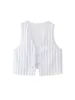 Damestanks 2024 Zomer vrouw Stipe Vest Vintage Casual V-Neck Mouwloze losse tops Chique Lace Up Vrouwelijke vest Streetwear