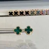 Brand Van Small Clover Earrings Women's Lucky Grass Earrings 18k Rose Gold Natural Red Jade Marrow White Fritillaria Jewelry