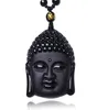 Unik naturlig svart obsidian snidad Buddha Blessing Halsband för män Kvinnor Lucky Amulet Buddha Pendant Halsband Luck Craft Gift6180746