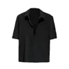 Men's Casual Shirts Men Formal Shirt Stylish Ice Silk With Hidden Buttons Turn-down Collar For Business Wear Short Summer