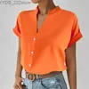 Koszule męskie Letnia koszula w dekolcie w stylu solidne kolory z krótkim rękawem Elegancka koszula Blusas YQ240422