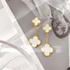مصمم سحر Clover 18k أقراط مزدوجة الماس مع أقراط أزياء الشوكة الشوكة ذات اللون المقاوم للأزياء متعددة الاستخدامات للمجوهرات النسائية