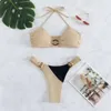 Neue Frauenfarb -Patch -Patchwork Split Badeanzug mit dekorativer Ringverbindung Badeanzug