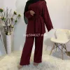 Kleidung 2 Stück Set Women Muslim Sets Hijab Kleid türkischer Oberteil und Hosen Islamische Kleidung Abaya Dubai Anzug Eid Mubarak Musulman Ensembles
