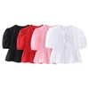 T-shirts pour femmes T-shirt T-shirt Summer Casual Cropped Tops O-Neck Puff Sleeve Pullor Ruffle Hem Back Lace-Up T-Up T-t-T-T-T-T-T-T-T-T-T-T-T-T-T-T-US