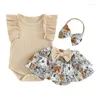 Zestawy odzieży 0-18 m niemowlęta dziewczynka letnia ubrania urocze marszczyzny bez rękawów romperowe topy i kwiatowe ciasto spódnice