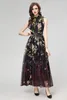 Runway -jurken voor damesgesneden stand kraag mouwloze gedrukte bloemen geplooide mode casual maxi vestidos