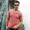 Camisas aiopeson 3 pcs conjunta 100% algodão tshirts design de moda design vneck casual slim fit básico sólido camiseta de verão para homens