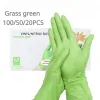 手袋100/50/20pcsキッチン用の緑色のニトリルグローブ家庭用きれいなツール庭園化粧品処理手袋防水作業手袋