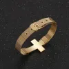 Strands Moda Menas Men's Popular Cross Wrist Jewelry Mesh Watch Chain Strap Chain Ajustável Pulseira de aço inoxidável personalizada