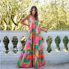 Primavera Summer Womens Deep V Backless Backless Bohemian Floral Suspender Long Saleves Sleeves Street Clothing Dress S Beach S ~ 3xl 240409