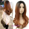 High quality fashion wig hairs online store Dyed womens Black Gold Brown gradual change chemical fiber hair medium split wave long curl set