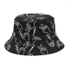 Berets Japanese Women Men Paper Scissors Printed Bucket Hat Harajuku Hip Hop Outdoor Sunscreen Cotton Drop