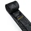 Män mode svart grå blommig tryck hals och handduk manschettknappar set för smoking tillbehör Klassisk Silk Luxury Tie Man Gift 240412