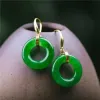 Boucles d'oreilles chanceux Natural Green Jadeite Jade Boucles d'oreilles Boucles d'oreilles Bijoux Halloween Cultured New Ye