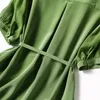 Robes de fête élégant verte A-Line Midi Silk Robe Femmes Côtes courtes Soft Satin Summer Solide Vestidos Z001