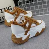 Casual Shoes 8CM Thick Sole Leather Platform Wedge Chunky Sneakers Sandals Lace Up Women Comfy ROME Summer Hollow