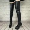 Botlar ronticool kadınlar bahar uyluk esnek seksi stiletto topuklar yuvarlak ayak ayak parmağı siyah gece kulübü cosplay erkek ayakkabı boyutu 35 43 45 47 52