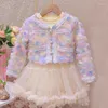 Clothing Sets 2024 Spring And Autumn Dress For Children's Girls Super Immortal Fashionable Set Gradient Flower Coat Kids Clothes